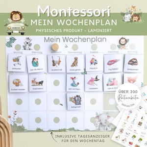 Montessori Wochenplan für Kinder Safari Tiere,  Routineplan mit Routinekarten, Montessori Board Kinderzimmer, Einschulung Stundenplan