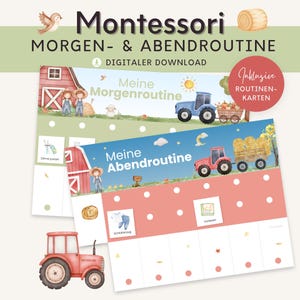 Rotina matinal e noturna Montessori para crianças, plano de rotina com tema de trator, cartões de rotina diária, quadro de brinquedos Montessori, quarto infantil