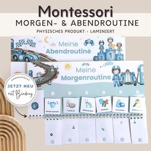 Montessori Morgenroutine und Abendroutine für Kinder Autos Junge,  Routineplan mit Routinekarten laminiert, Spielzeug Geschenk Idee Kita