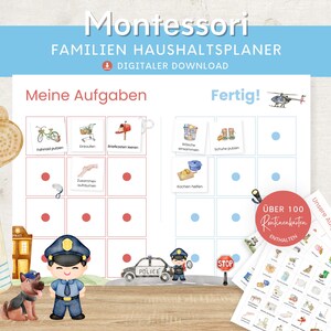Plano doméstico para crianças, lista de tarefas para a casa, Montessori para IMPRIMIR, plano de tarefas, plano de limpeza, planejador familiar de organização