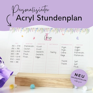 Personalisierter Stundenplan BLUMEN LILA mit Name für Schulkind, Geschenk Einschulung Einschulungsgeschenk, Abwischbar Acrylglas Schulanfang