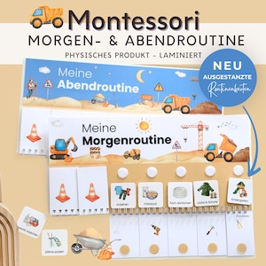 Morgenroutine und Abend für Kinder BAGGER, BAUARBEITER Routineplan mit Routinekarten für Kinder, Montessori Board Deko, Montessori Spielzeug