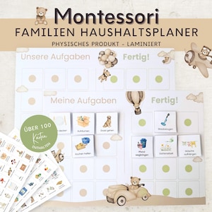 Montessori Haushaltsplan für Kinder und Eltern Teddybär, To-do-Liste Haushalt, Aufgabenplan Putzplan Wochenplan, Familien Planer Haushalt