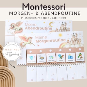 Morgenroutine und Abendroutine für Kinder Einhorn Mädchen,  Routineplan mit Routinekarten laminiert, Montessori Spielzeug Kindergarten Kita