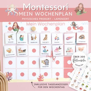 Montessori Meerjungfrau rot Wochenplan für Kinder, Routineplan mit Routinekarten, Montessori Board Kinderzimmer, Montessori Spielzeug