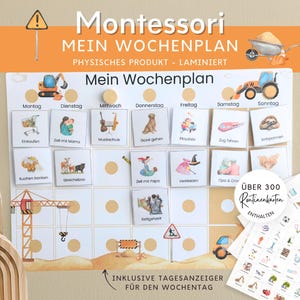 Montessori Bagger Baustellen Wochenplan für Kinder, Routineplan mit Routinekarten, Montessori Board Kinderzimmer, Schulkind Einschulung