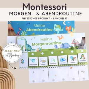 Morgenroutine und Abendroutine für Kinder Dinosaurier,  Routineplan mit Routinekarten laminiert, Montessori Spielzeug Kindergarten Kita