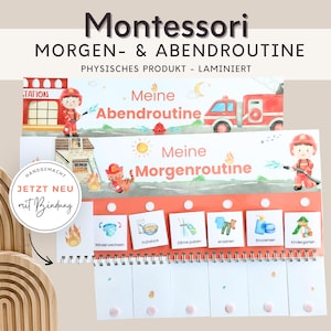 Morgenroutine und Abendroutine Montessori für Kinder Feuerwehr,  Routineplan mit Routinekarten, Wanddeko Kinderzimmer, Montessori Spielzeug