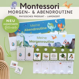 Morgenroutine und Abendroutine für Kinder DINOSAURIER, Routineplan mit Routinekarten laminiert, Montessori Spielzeug Kindergarten Kita