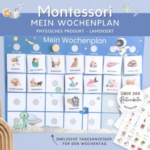 Montessori Mein Wochenplan für Kinder Alien Astronaut, Einschulung Geschenk Idee, Schulkind Geschenke personalisiert und Routinekarten