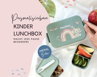 MEPAL Brotdose personalisiert für Kinder Regenbogen, Lunchbox mit Name, Kindergarten und Schulanfang Geschenk, Personalisierte Geschenkidee