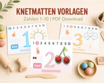 Playdough Mat Templates Numbers 1-10 PDF | Montessori Learning Game for Children | Playdough Mats | Fine Motor Skills for Toddlers | Learning Numbers from 3 Years