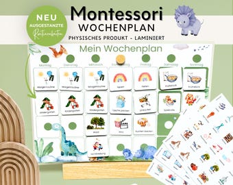 Montessori Wochenplaner für Kinder DINOSAURIER, Routineplan mit Routinekarten, Montessori Kinderzimmer, Grundschule Einschulung Geschenk