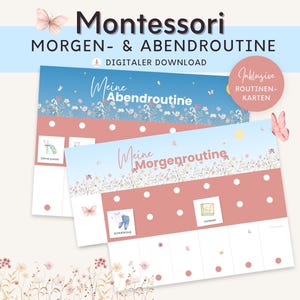 Rotina matinal e noturna Montessori para crianças, plano de rotina com motivos florais, cartões de rotina diária, quadro de brinquedos Montessori, quarto infantil