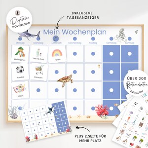 Plano semanal para criança com cartões de rotina, plano semanal infantil tubarão marinho, Montessori para IMPRIMIR, pôster para quarto infantil, rotina para crianças