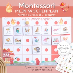 Montessori Wochenplan für Kinder Feuerwehr, Routineplan mit Routinekarten, Montessori Board Kinderzimmer, Einschulung Schulkind Geschenk
