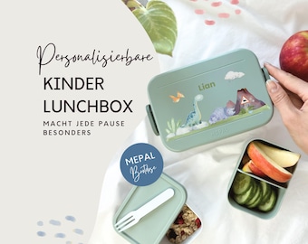 MEPAL Brotdose personalisiert für Kinder, Lunchbox mit Name Dinosaurier, Kindergarten & Schulanfang, Personalisierte Geschenkidee Kita