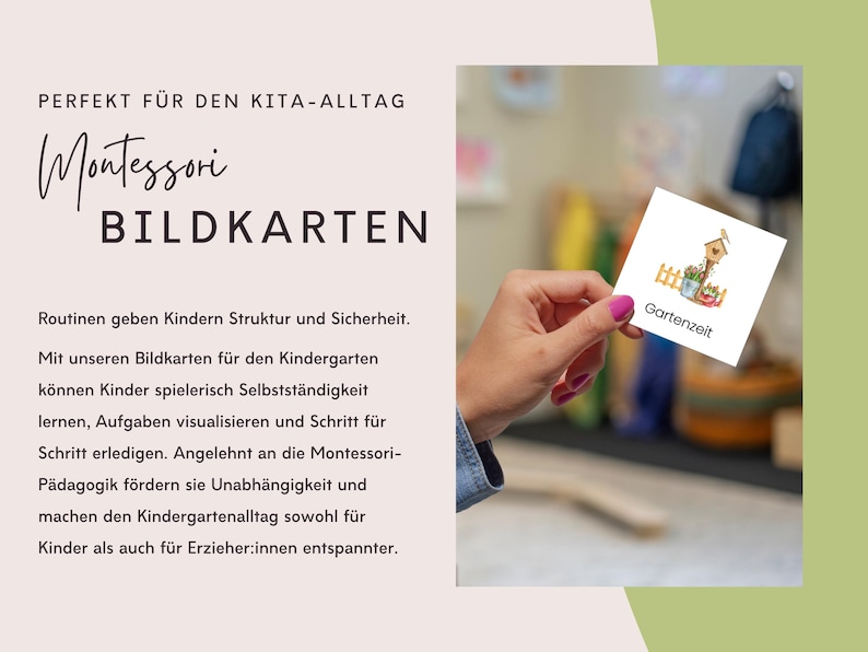 May include: A white card with a colorful illustration of a birdhouse, flowers, and a fence. The text "Gartenzeit" is printed on the card.