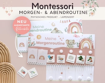 Morgenroutine und Abendroutine für Kinder Regenbogen ROSA,  Routineplan mit Routinekarten laminiert, Montessori Spielzeug Kindergarten Kita
