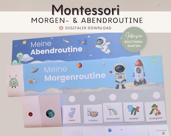 Ochtend- en avondroutine Montessori-speelgoed voor kinderen Alien-ontwerp, routineplan met routinekaarten om af te drukken, wanddecoratie voor kinderkamer