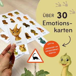Dinosaurier Gefühlskarten und Emotionskarten für Kinder, Gefühle Kinder, Montessori Lernkarten, Emotionen verstehen und lernen Karten, Dino