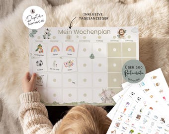 Weekly planner for children with routine cards, children's safari weekly planner, Montessori printable, crafts for children, toddler gifts