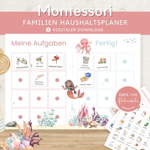 Plano de casa de sereia para crianças e pais, lista de tarefas para casa para IMPRIMIR, plano de tarefas planejador doméstico planejador familiar PDF