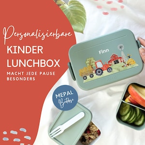 MEPAL Brotdose personalisiert für Kinder Traktor, Lunchbox mit Name, Kindergarten und Geschenk, Personalisierte Geschenkidee Kita Schule