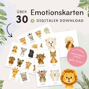 Safari Tiere Gefühlskarten und Emotionskarten für Kinder, Gefühle Kinder, Montessori Lernkarten, Emotionen verstehen und lernen, Digital PDF