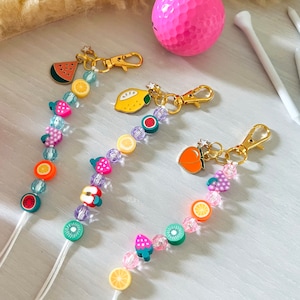 Golf Stroke Counter / Fruit & Crystal Beads / Unique Golf Gifts / Small Golf Score Tracker for Golf Bag or Keychain image 1