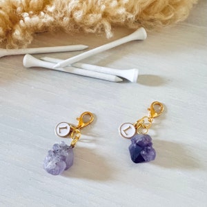 Personalized Golf Keychain and Bag Charm / Raw Amethyst Stone, Custom Letter Charm and Golf Ball, Handmade in Canada, Ladies Golf Gift Ideas image 4