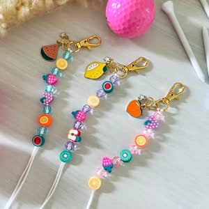 Golf Stroke Counter / Fruit & Crystal Beads / Unique Golf Gifts / Small Golf Score Tracker for Golf Bag or Keychain image 3