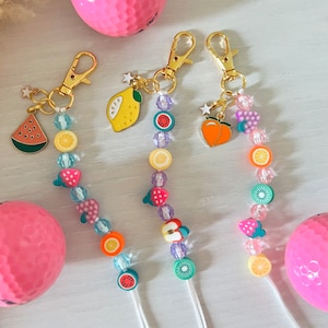 Golf Stroke Counter / Fruit & Crystal Beads / Unique Golf Gifts / Small Golf Score Tracker for Golf Bag or Keychain image 5