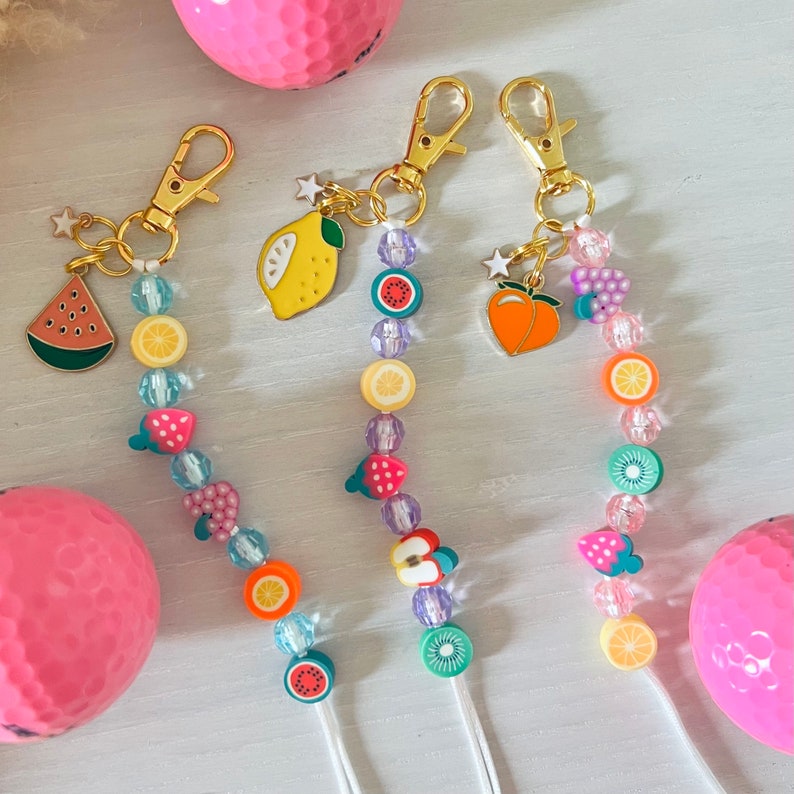 Golf Stroke Counter / Fruit & Crystal Beads / Unique Golf Gifts / Small Golf Score Tracker for Golf Bag or Keychain image 5