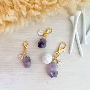 Personalized Golf Keychain and Bag Charm / Raw Amethyst Stone, Custom Letter Charm and Golf Ball, Handmade in Canada, Ladies Golf Gift Ideas image 5