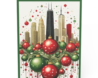 Chicago Christmas Card - John Hancock Building Skyline Festive Holiday Greeting Card