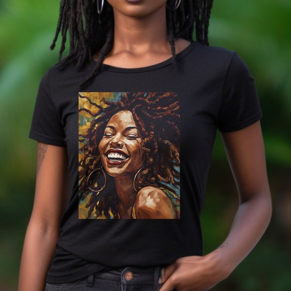 Afro Locs Girl Tee African American Happiness Joy Smiling Black Girl with Natural Hair Black Women Art Melanin Brown Skin Girl Black Culture