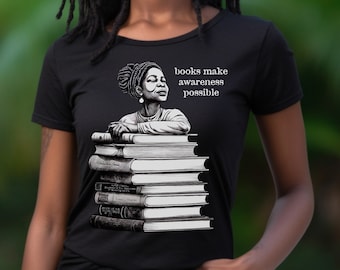 Black Woman Reading Tee: Afro Education, Book Lover Gift