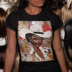 Black Cowgirl Tee Graffiti Cartoon Afrocentric Western Style Tee Brown Skin Cowgirl Tee Edgy African American Shirt Pop Art Tee - Style 03