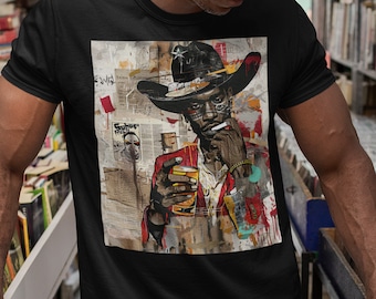 Black Cowboy Tee: Afrocentric Pop Art Graffiti Shirt