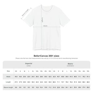 Bella + Canvas 3001 Sizes for Unisex Tee Shirt