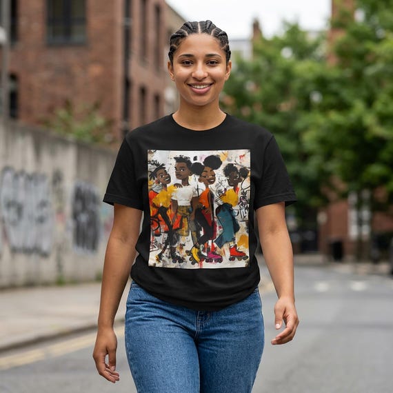 Black Roller Skating Tee | Afrocentric Graffiti Art, Urban Skate Culture Graphic