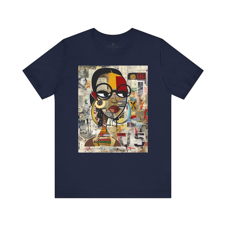Boss Babe graphic tee featuring an abstract cartoon-style Black woman with large round black eyeglasses. The design has a vibrant, graffiti-inspired aesthetic that celebrates African American beauty, confidence, and urban art style.