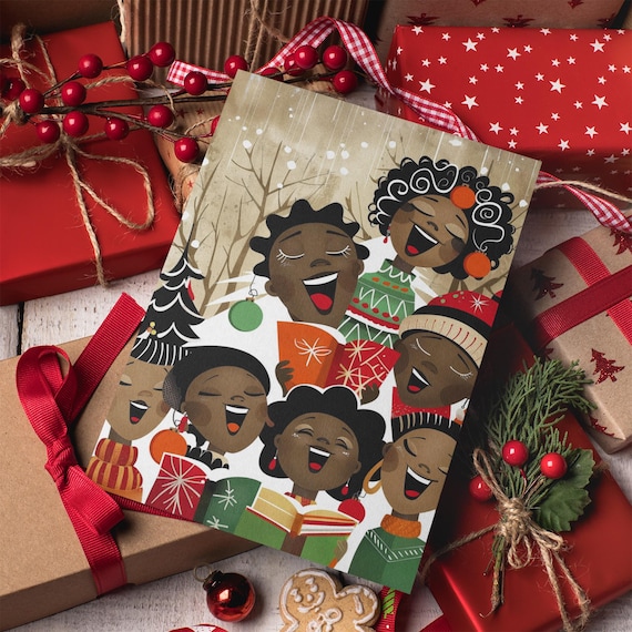 African American Carolers Christmas Card: Black Holiday Greeting