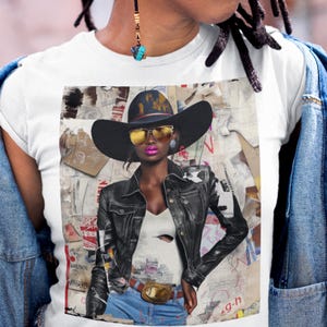 Black Cowgirl Graffiti Tee - Cartoon Style Shirt - Cowgirl Tee Shirt  - Edgy African American Western Shirt - Pop Art Tee - Style 02