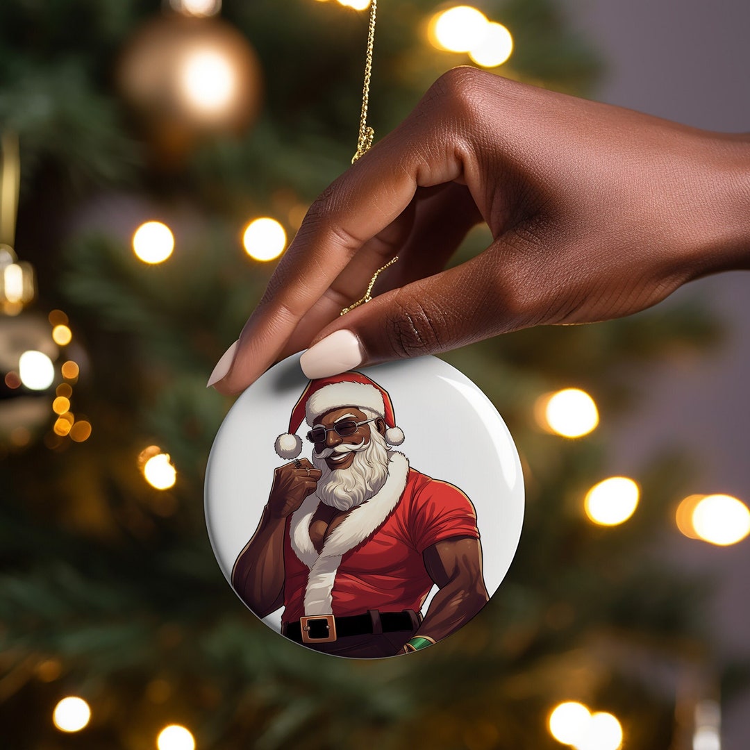 African American Ornament Black Santa Claus Christmas Tree Ceramic