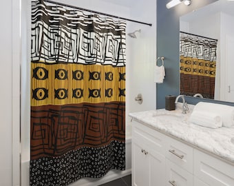 Afrikanischer Schlammstoff Badezimmer Duschvorhang Afrikanisch inspiriert Wohnkultur Afrocentric Badezimmer Dekor Afrikanisches Thema Interior Design - Style 01