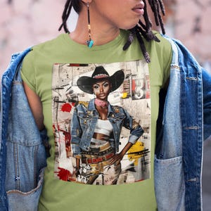 Afrocentric Western Style Cowgirl Tee Black Cowgirl Graffiti Tee Cartoon Style Edgy African American Shirt Pop Trendy Art Tee - Style 04