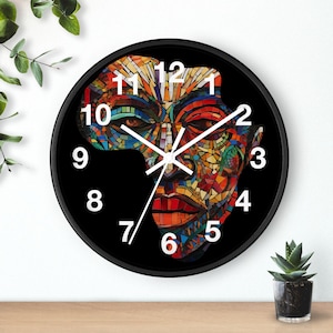 Africa Continent Shaped Mask Round Wall Clock: Abstract African Art Wall Decor