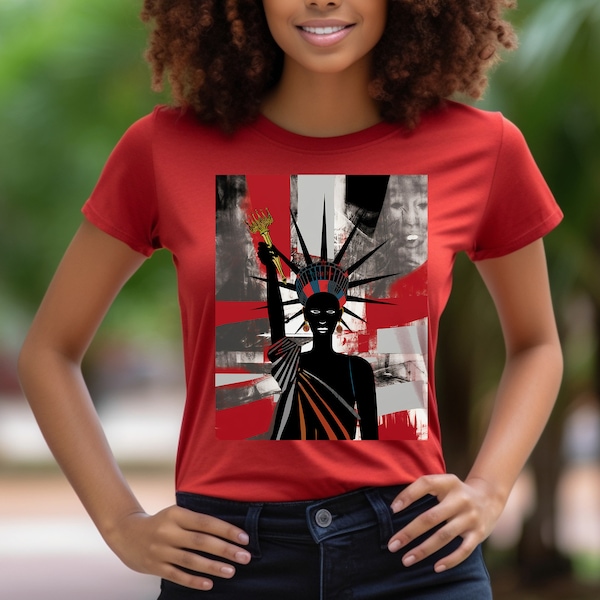 Black Woman Statue of Liberty Tee Abstract New York City Icon Sculpture Liberty Shirt African American Black Woman Abstract Art - Style 03